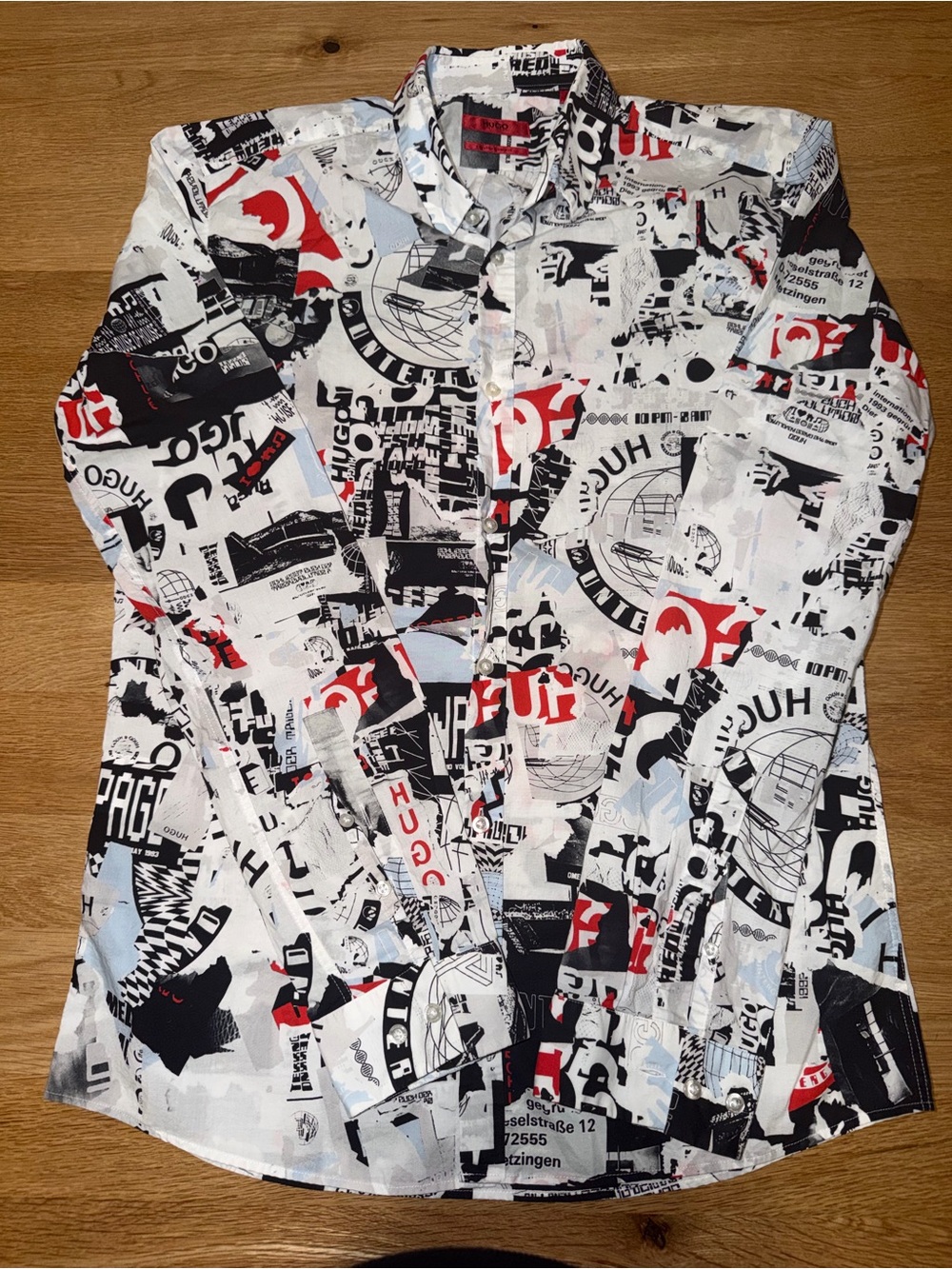Hugo Boss Kids White Button-Down Shirt with Black & Red Graphic Print